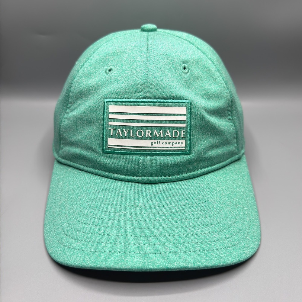 TaylorMade Golf Hat Cap Green White Logo Patch Strapback Performance Stretch